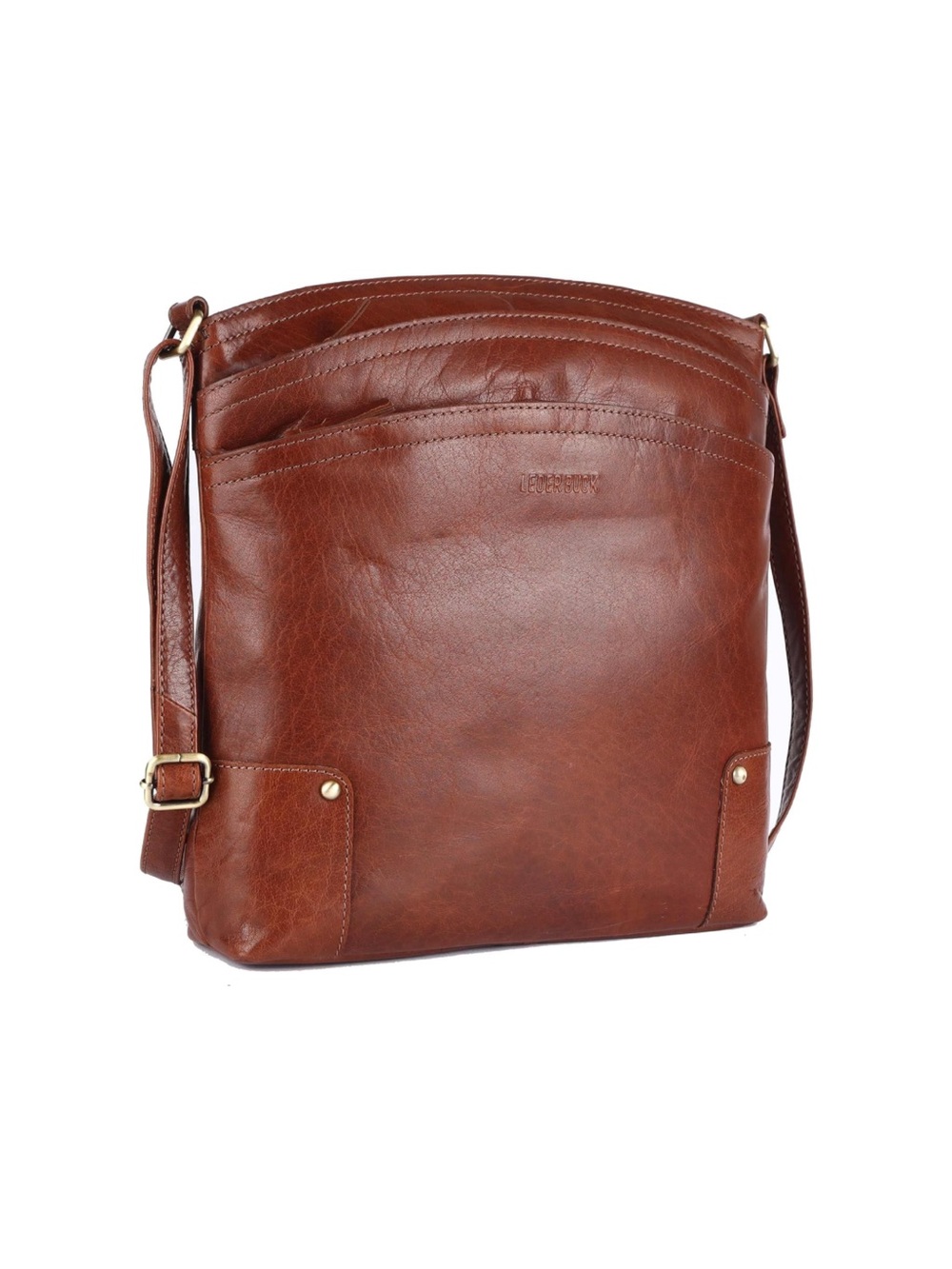 Genuine Leather Large Triple Zip Crossbody Sling Shoulder Bag Women Handbag